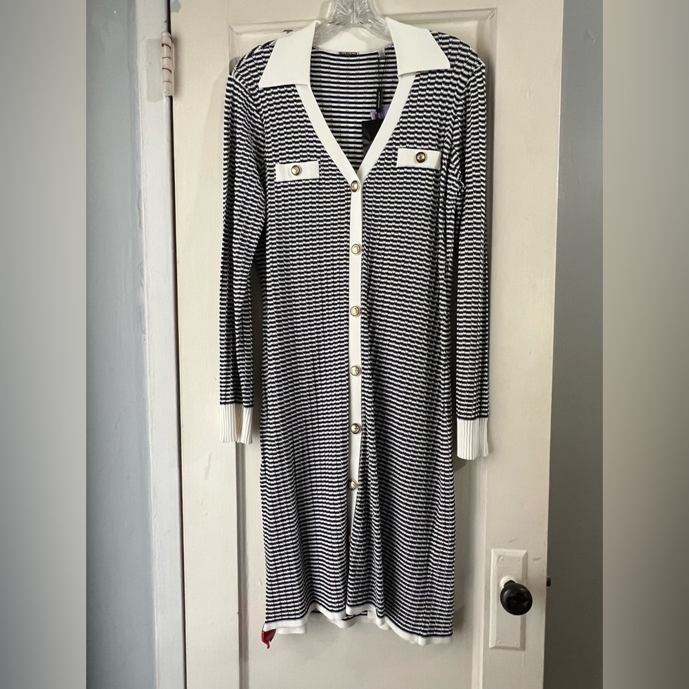 NWT Elie Tahari Knit Striped Button Front Dress M